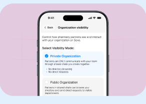 Organization visibility settings in the SOVA app